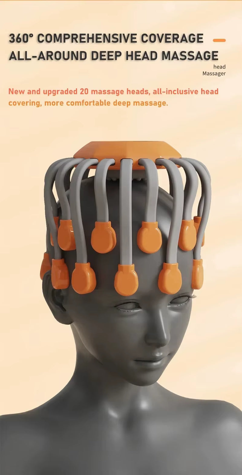 Scalp massager placed on a mannequin head showing full 360-degree coverage