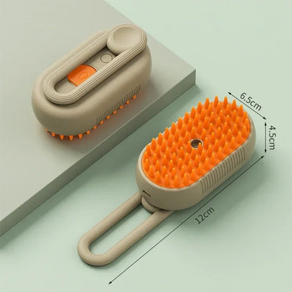 Beige folding brush shown closed from above and open with dimensions labeled: 12cm long, 6.5cm wide, 4.5cm tall
