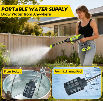 Pressure washer drawing water from a bucket and from a swimming pool using the intake filter
