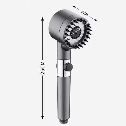 Dimension diagram showing the shower head measuring 25cm long, 6cm wide with a 7.5cm spray head