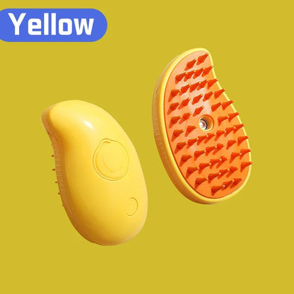 Yellow color option of the brush shown from front and back with orange bristles, on a yellow background