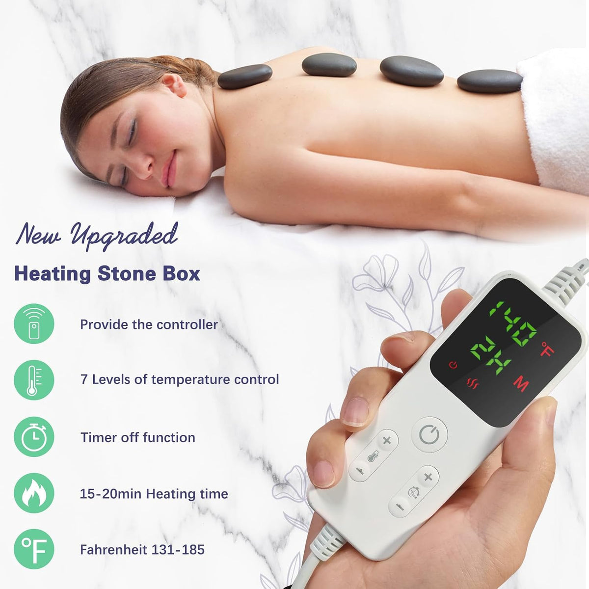 Hot stone massage carrying case dimensions and the 4 stone sizes included