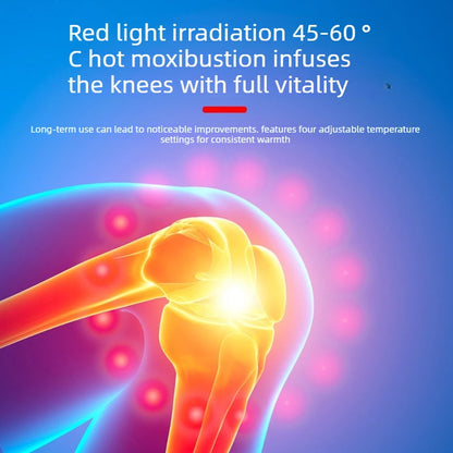 Illustration of red light and heat therapy targeting the knee joint