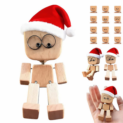Figurine wearing a red and white Santa hat, with a grid of 12 face options and a small hand-scale photo