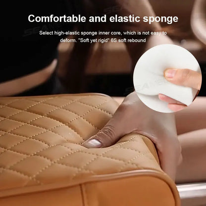 Close-up of a hand pressing the cushion foam with an inset showing the sponge core springing back
