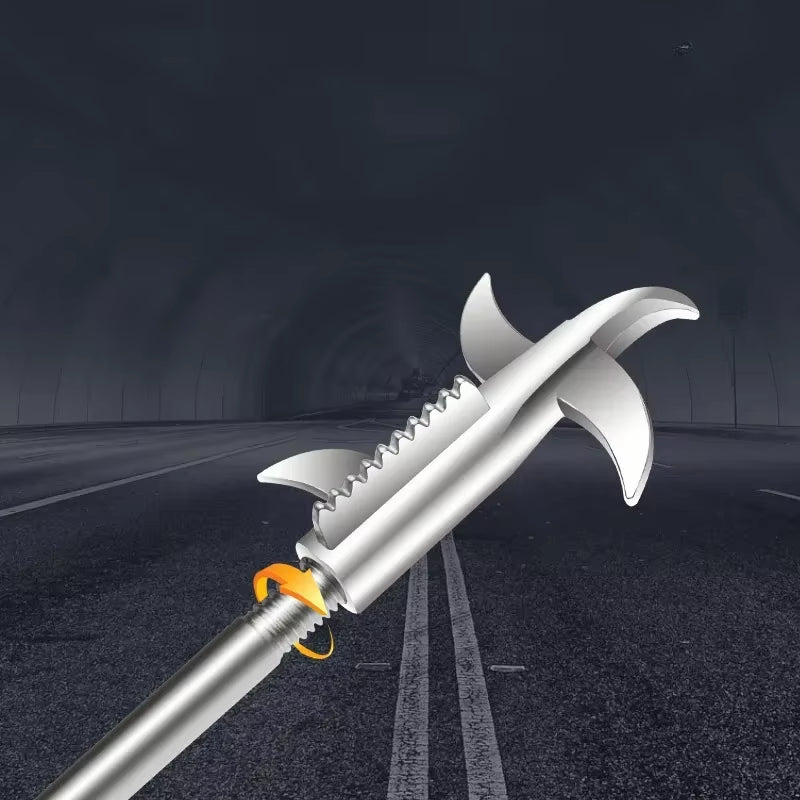Close-up render of the twist-on hook attachment against a dark tunnel road background with a rotation arrow