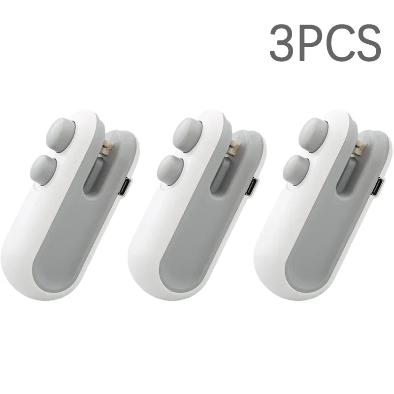 Three white and gray mini heat sealers in a row, labeled 3PCS