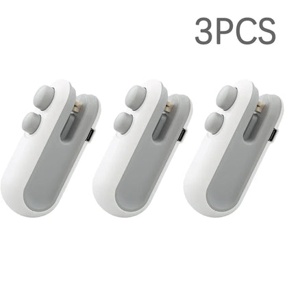 Three white and gray mini heat sealers in a row, labeled 3PCS