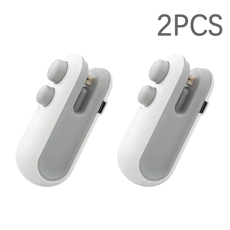 Two white and gray mini heat sealers side by side, labeled 2PCS
