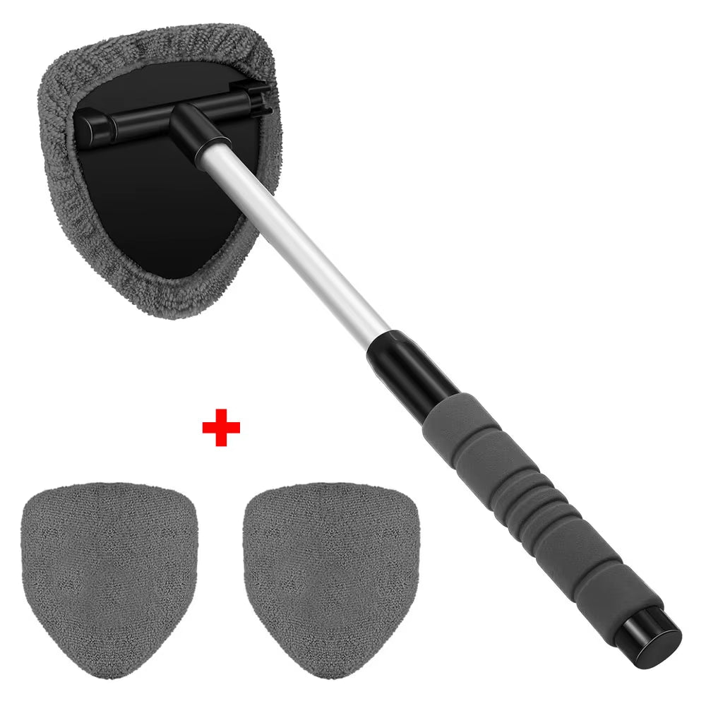 Grey-head brush shown with two spare grey microfiber pads on white background