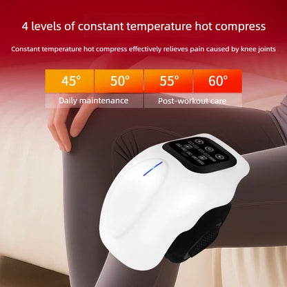 Knee massager in use showing 4 heat settings from 45 to 60 degrees Celsius