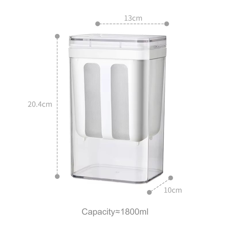 Dimension diagram of the large yogurt strainer: 13cm width, 20.4cm height, 10cm depth, 1800ml capacity