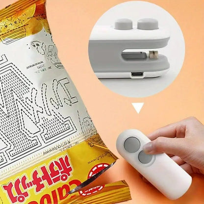 Sealed bag with dotted seal pattern, inset of the sealer's internal charging port and two-button top