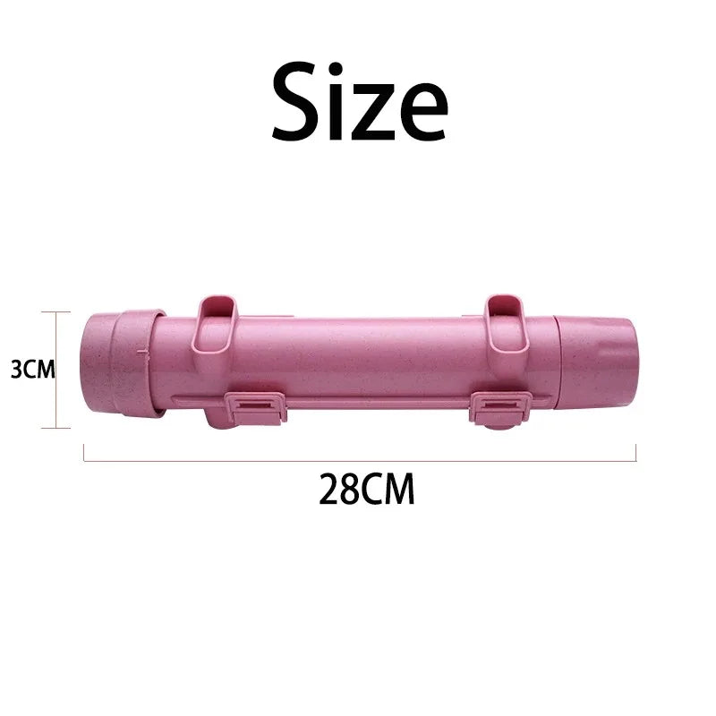 Pink sushi-making tube with size diagram showing 28cm length and 3cm diameter