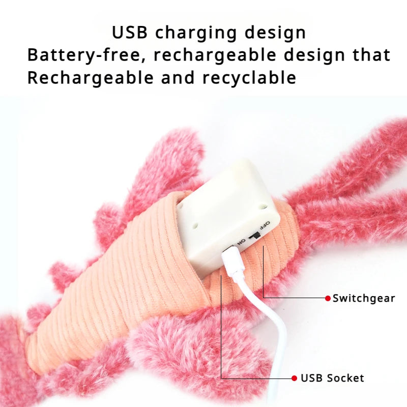 Close-up of the toy's underside showing the USB charging port and on/off switch, labeled Switchgear and USB Socket